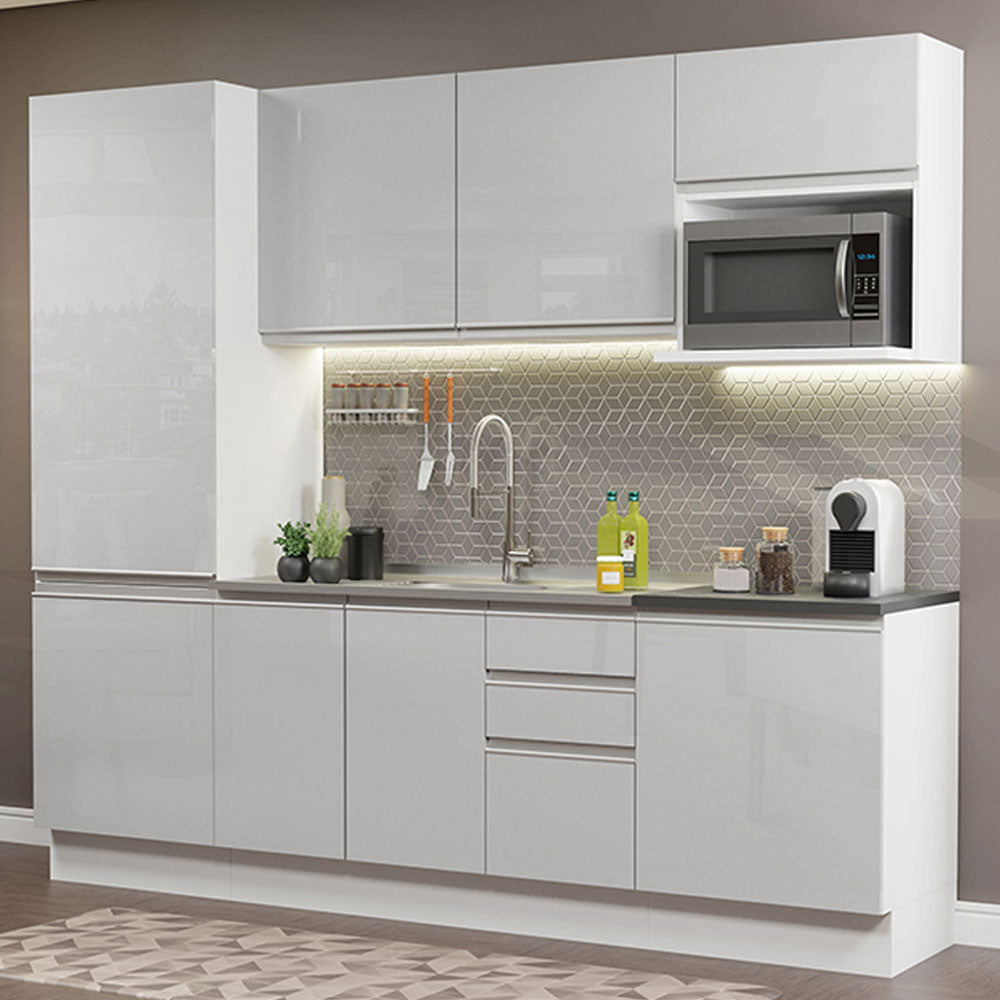 Combo Completo de Cocina 100% MDF 240 cm Frentes Blanco Brillante Acordes Madesa 01