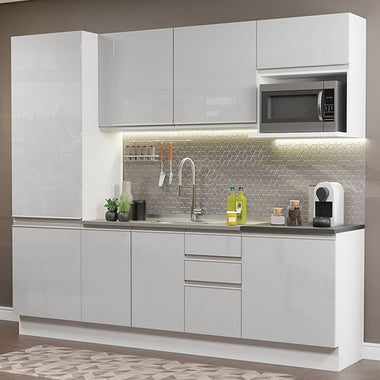 Combo completo de Cocina 240 cm 9 Puertas 3 Cajones Sin Mesada 100% MDF Blanco Brillante Acordes Madesa