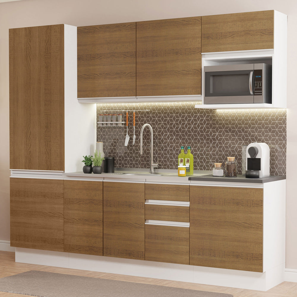 Combo Completo de Cocina 100% MDF 240 cm Blanco/Marrón Acordes Madesa 01