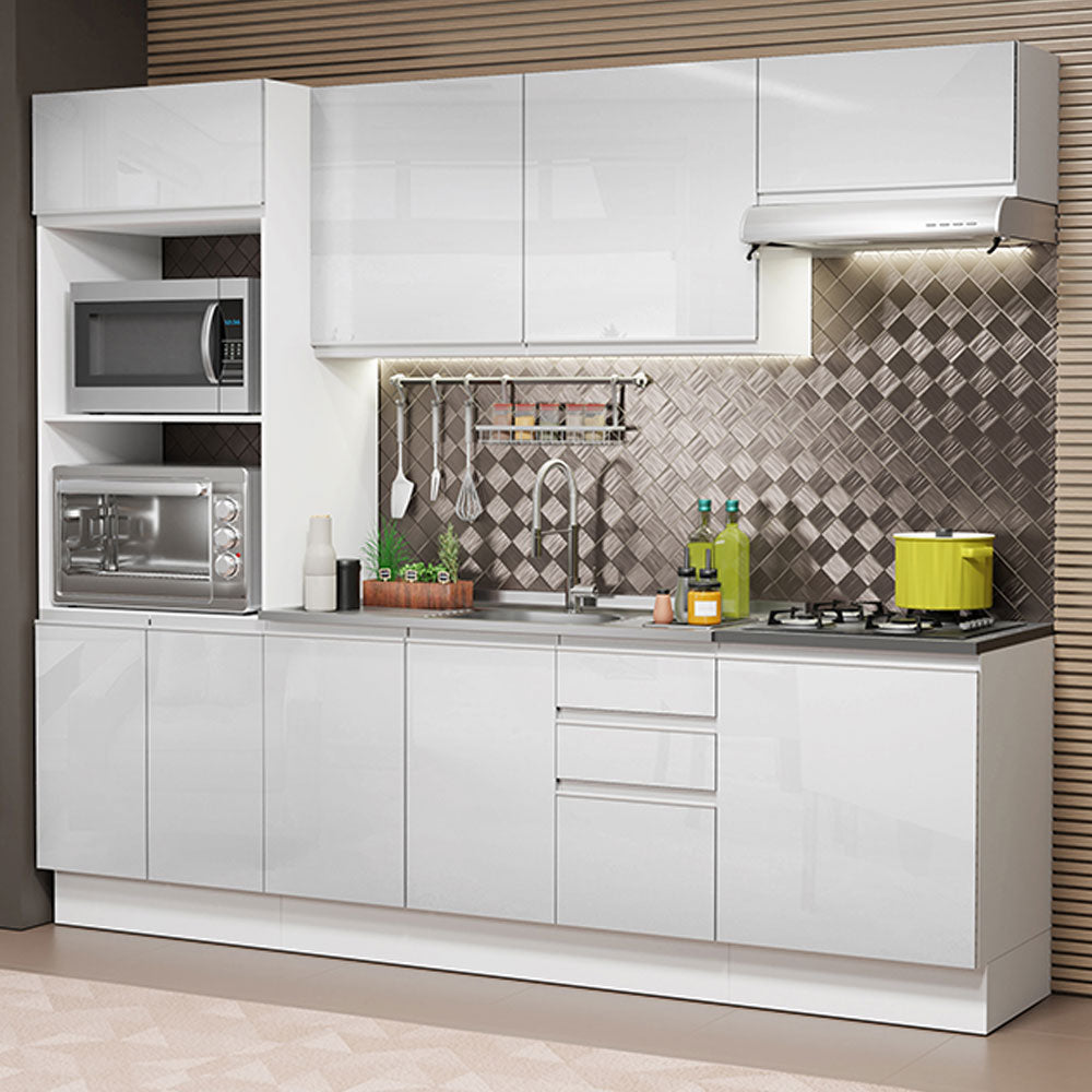 Combo Completo de Cocina 100% MDF 250 cm Frentes Blanco Brillante Acordes Madesa 03
