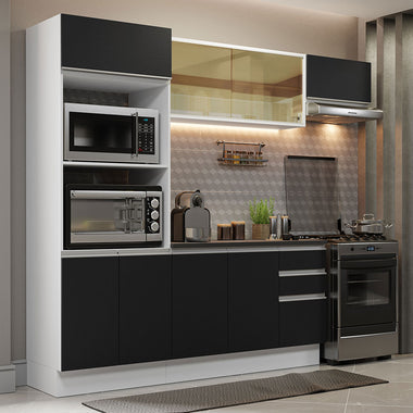 Combo completo de Cocina 250 cm 9 Puertas 3 Cajones 100% MDF Blanco/Negro Acordes Madesa
