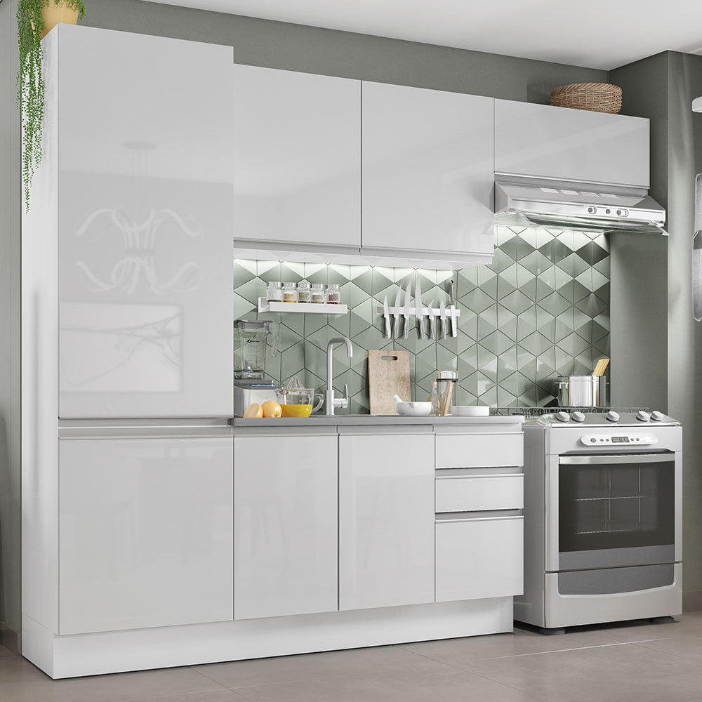 Cocina Compacta 100% MDF 260 cm Puetas Blanco Brillante Acordes Madesa 02