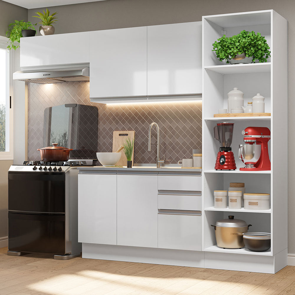 Combo Completo de Cocina 260 cm 100% MDF Frentes Blanco Brillante Acordes Madesa 04