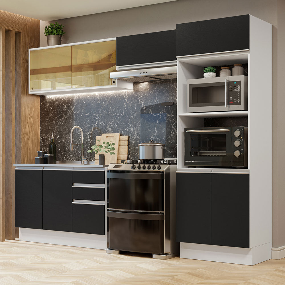 Combo Completo de Cocina 100% MDF 270 cm Blanco/Negro Acordes Madesa 08