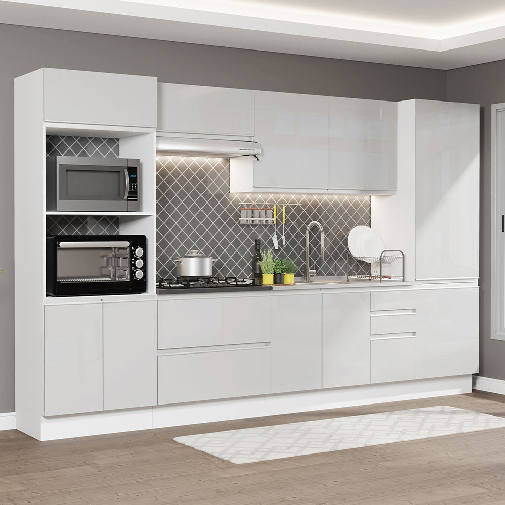 Combo Completo de Cocina 100% MDF 330 cm Frentes Blanco Brillante Acordes Madesa 05
