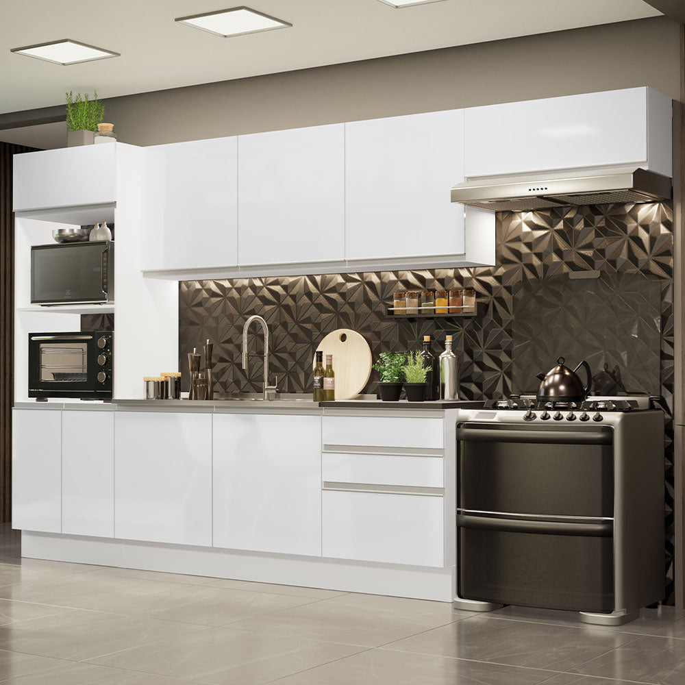 Combo Completo de Cocina 100% MDF 330 cm Frentes Blanco Brillante Acordes Madesa 06