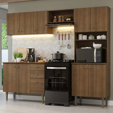 Combo completo de Cocina 235 cm 10 Puertas 2 Cajones Marrón Gourmet Madesa