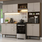 Combo completo de Cocina 235 cm 10 Puertas 2 Cajones Marrón/Crema Gourmet Madesa