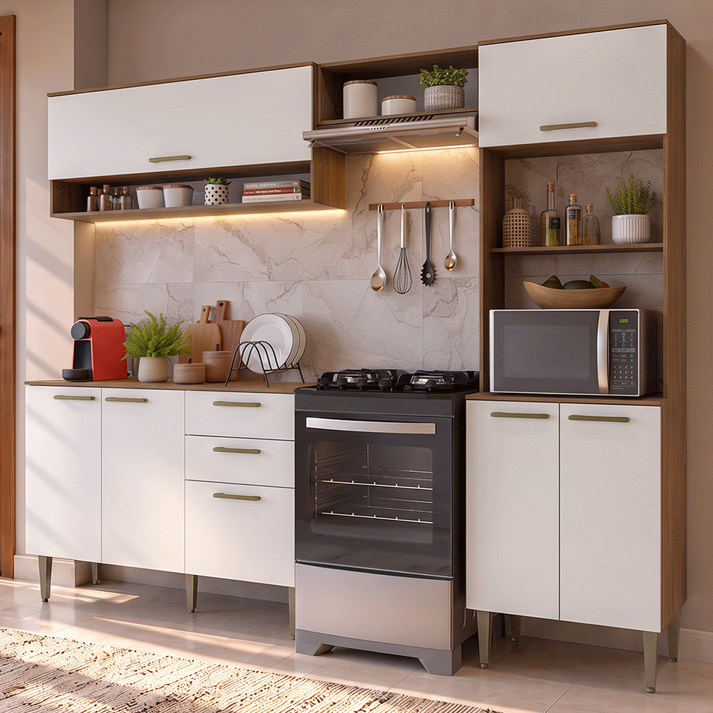 Cocina Compacta 225 cm Marrón/Blanco Lille Madesa