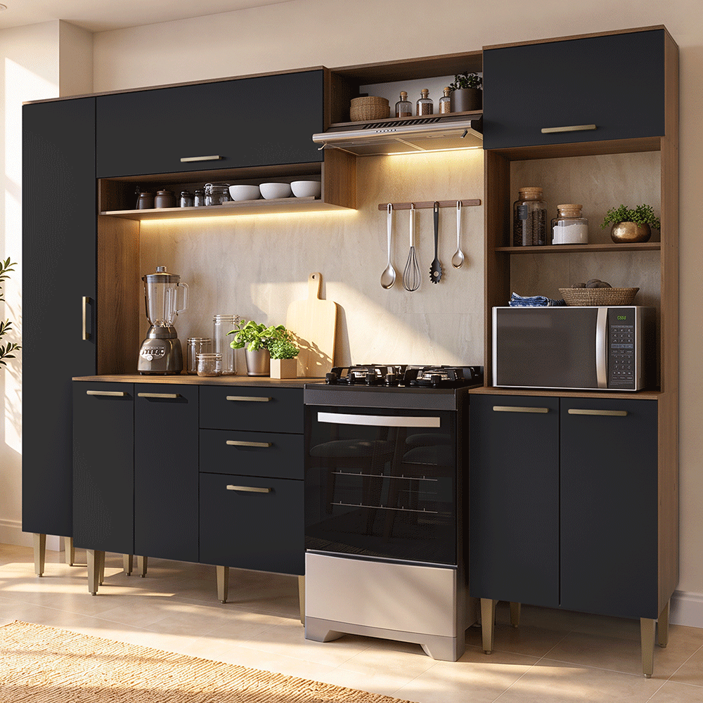 Combo completo de Cocina 265 cm Marrón/Negro Lille Madesa