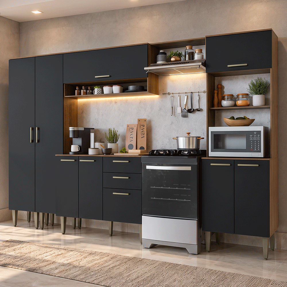 Combo completo de Cocina 305 cm Marrón/Negro Lille Madesa