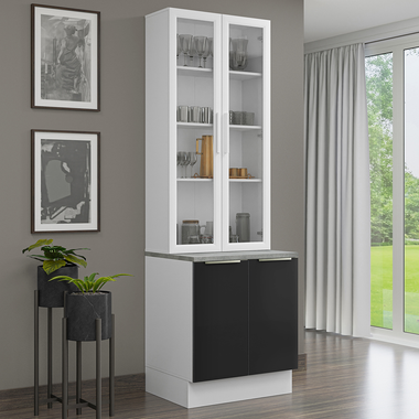 Kit Bajo Mesada y Cristalero 70 cm 4 Puertas Blanco/Negro Lux Madesa