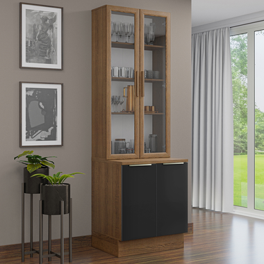 Kit Bajo Mesada y Cristalero 70 cm 4 Puertas Marrón/Negro Lux Madesa
