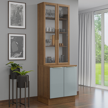 Kit Bajo Mesada y Cristalero 70 cm 4 Puertas Marrón/Gris Lux Madesa