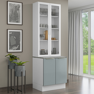 Kit Bajo Mesada y Cristalero 70 cm 4 Puertas Blanco/Gris Lux Madesa