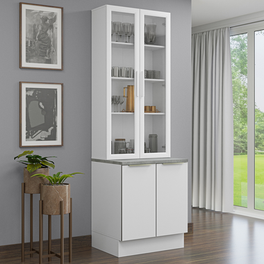Kit Bajo Mesada y Cristalero 70 cm 4 Puertas Blanco Lux Madesa