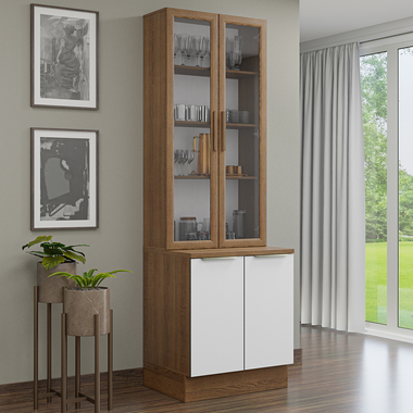 Kit Bajo Mesada y Cristalero 70 cm 4 Puertas Marrón/Blanco Lux Madesa