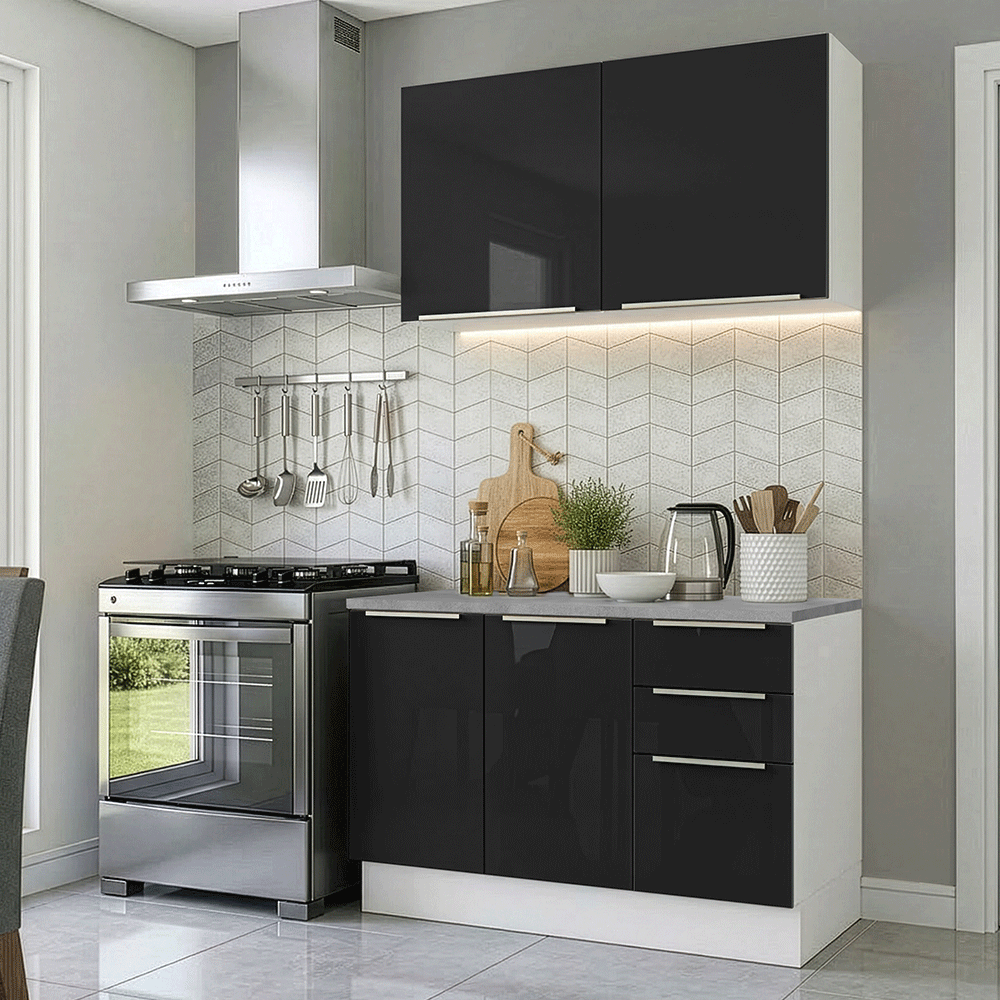 Cocina Compacta 120 cm Blanco/Negro Lux Madesa 01