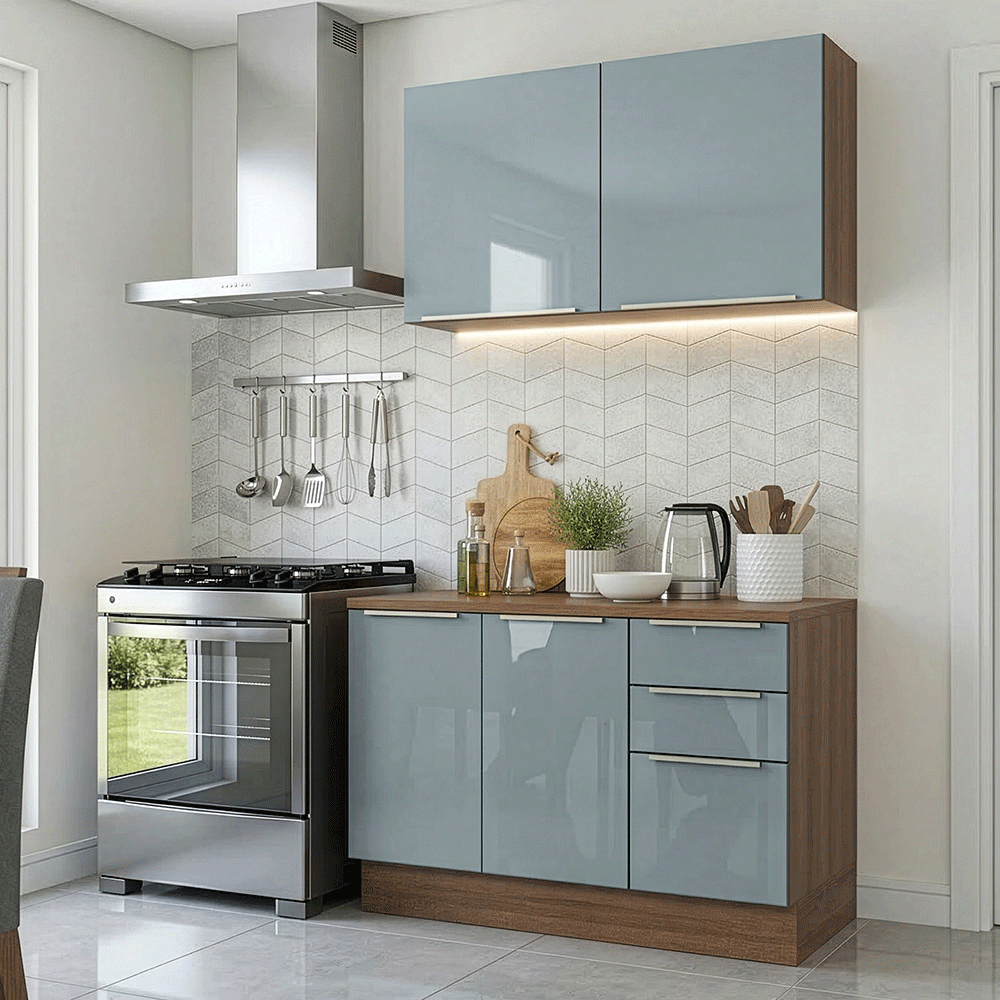 Cocina Compacta 120 cm Marrón/Gris Lux Madesa 01