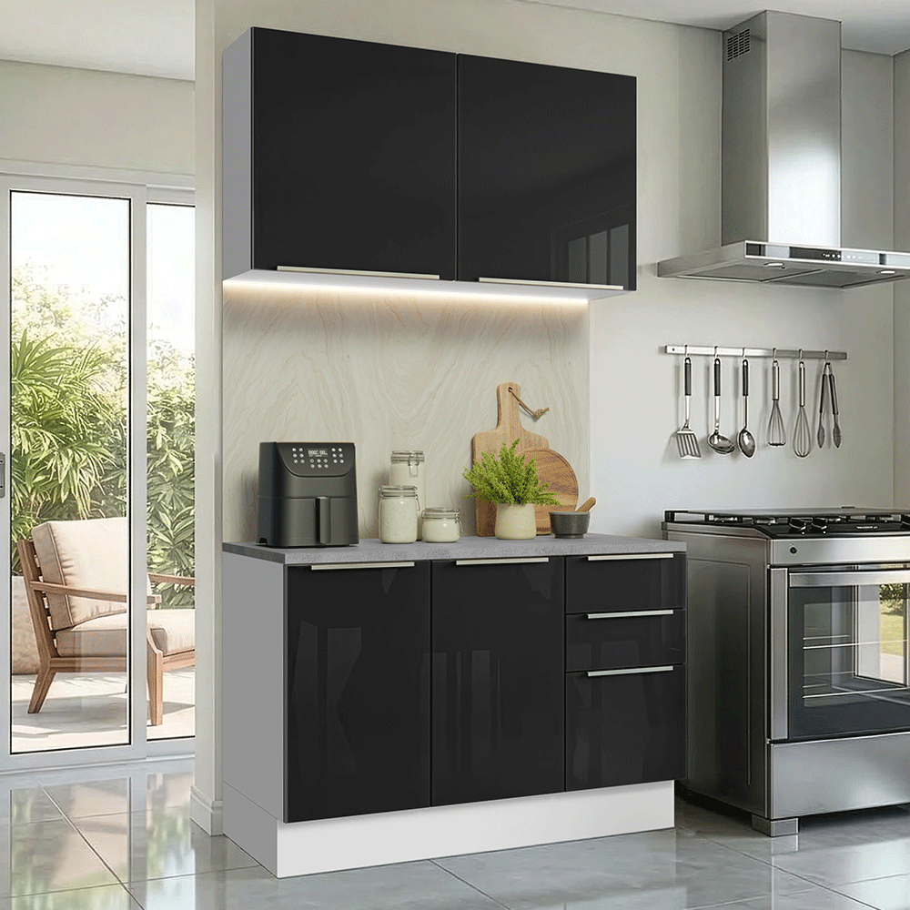 Cocina Compacta 120 x 60 cm Blanco/Negro Lux Madesa 02