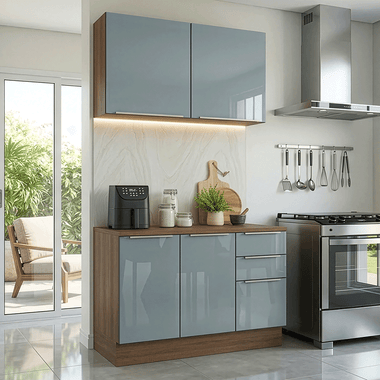 Cocina Compacta 120 cm 4 Puertas 3 Cajones Marrón/Gris Lux Madesa