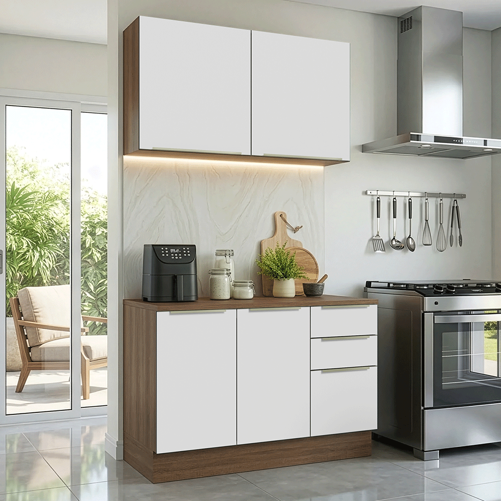 Cocina Compacta 120 x 60 cm Marrón/Blanco Aterciopelado Lux Madesa 02