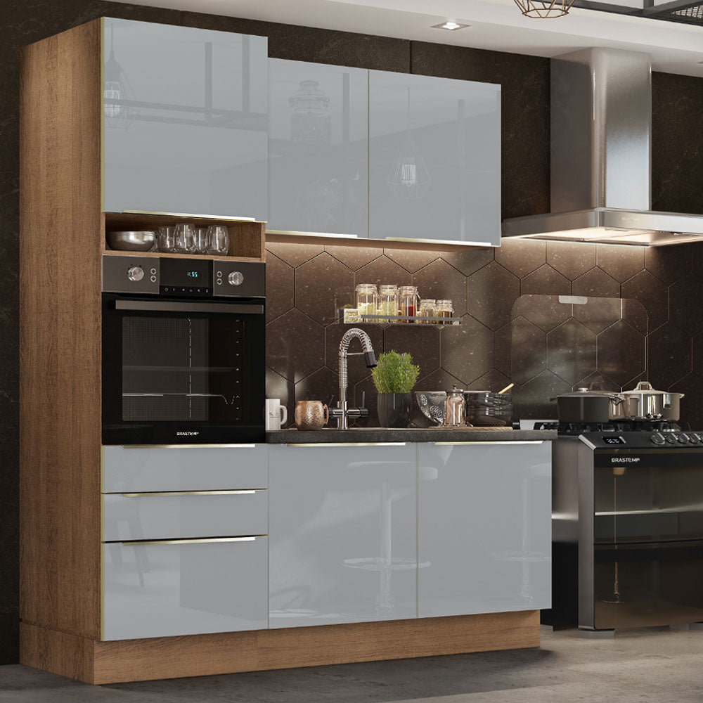 Combo de Cocina Compacta 180cm Marrón/Gris Lux Madesa 01