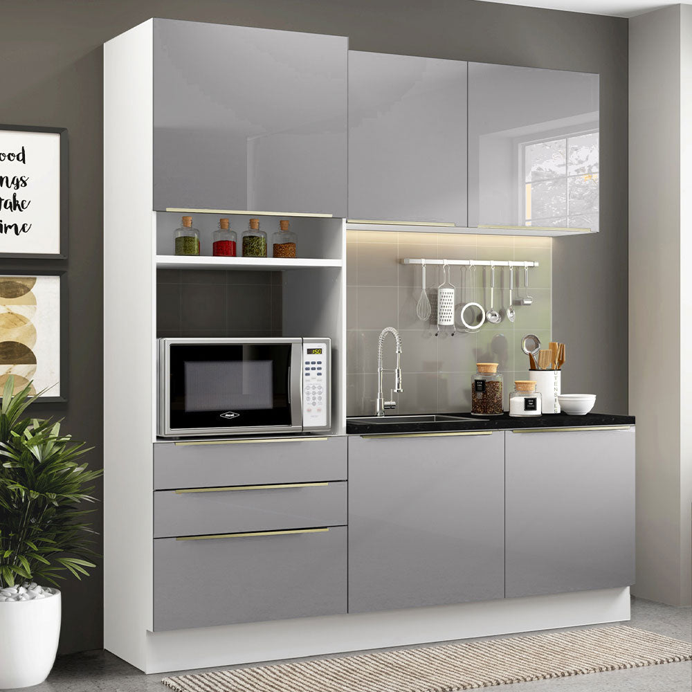 Combo de Cocina Compacta 180cm Blanco/Gris Lux Madesa 01