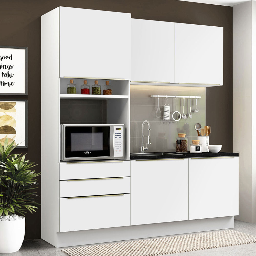 Cocina Compacta 180 x 60 cm Blanco/Blanco Aterciopelado Lux Madesa 01