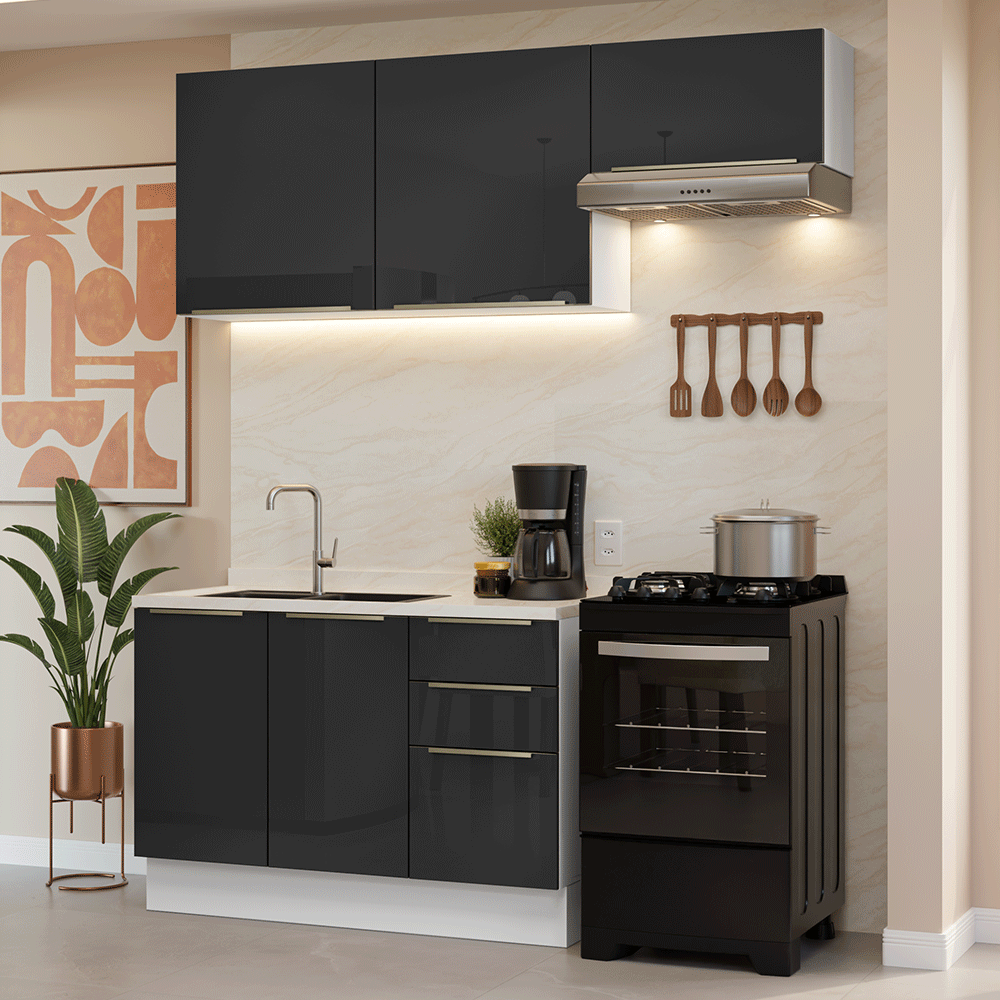 Cocina Compacta 180 cm Blanco/Negro Lux Madesa 02