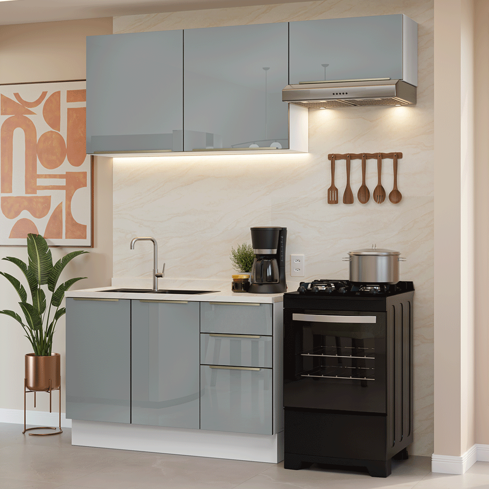 Cocina Compacta 180 cm Blanco/Gris Lux Madesa 02