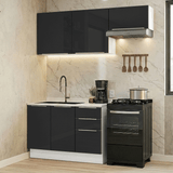 Cocina Compacta 180 x 60 cm Blanco/Negro Lux Madesa 03