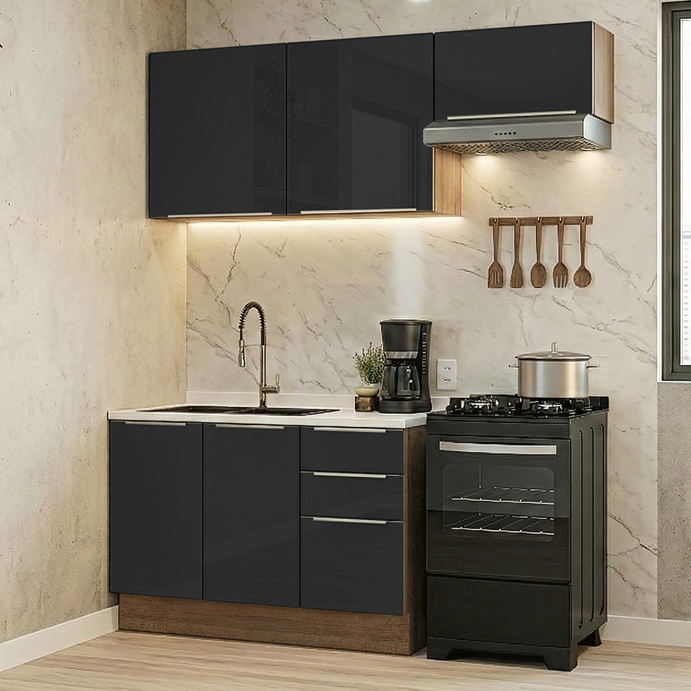 Cocina Compacta 180 x 60 cm Marrón/Negro Lux Madesa 03