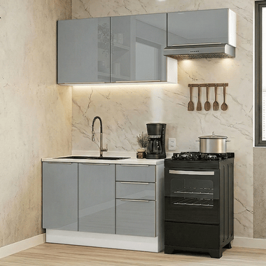Cocina Compacta 180 cm 5 Puertas 3 Cajones Sin Mesada Blanco/Gris Lux Madesa 03