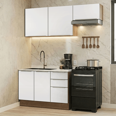 Cocina Compacta 180 cm 5 Puertas 3 Cajones Sin Mesada Marrón/Blanco Lux Madesa 03