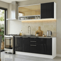 Cocina Compacta 180 cm 6 Puertas 3 Cajones Sin Mesada Blanco/Negro Lux Madesa 04