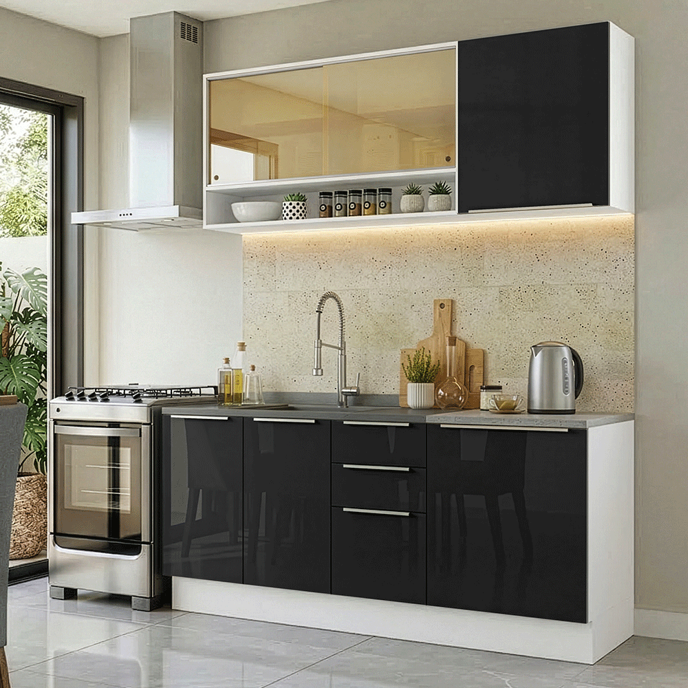 Cocina Compacta 180 cm Blanco/Negro Lux Madesa 04