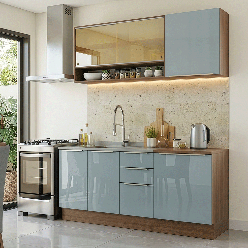 Cocina Compacta 180 cm Marrón/Gris Lux Madesa 04