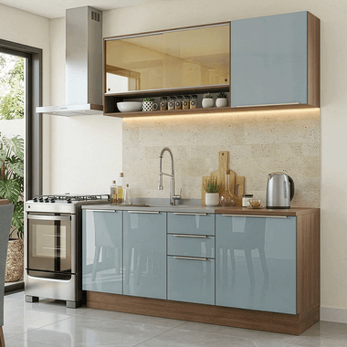 Cocina Compacta 180 cm 6 Puertas 3 Cajones Sin Mesada Marrón/Gris Lux Madesa