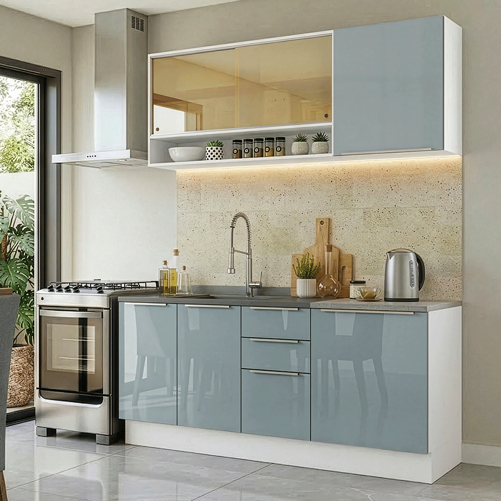Cocina Compacta 180 cm Blanco/Gris Lux Madesa 04