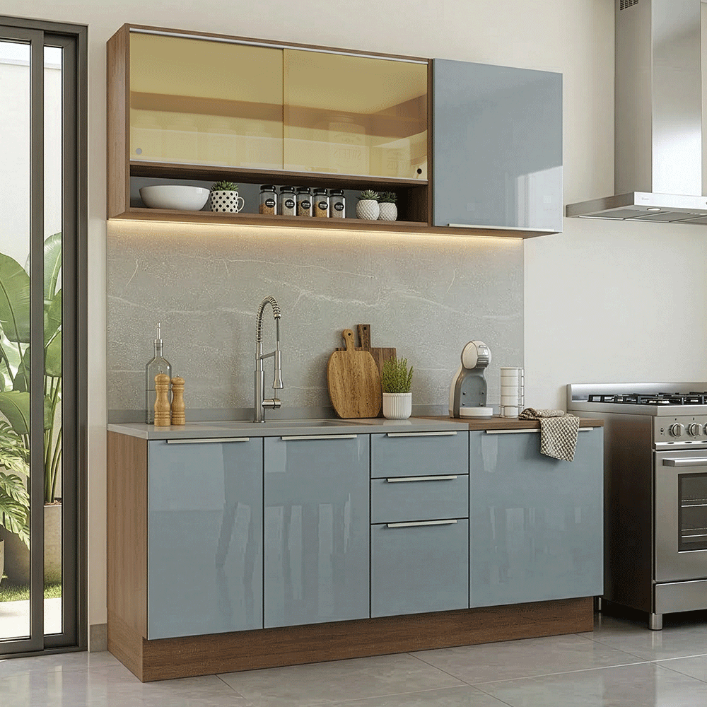 Cocina Compacta 180 x 60 cm Marrón/Gris Lux Madesa 05