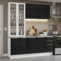 Cocina Compacta 190 cm con Cristalero 8 Puertas 3 Cajones Blanco/Negro Lux Madesa