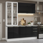 Cocina Compacta 190 cm con Cristalero 8 Puertas 3 Cajones Blanco/Negro Lux Madesa