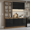 Cocina Compacta 190 cm con Cristalero 8 Puertas 3 Cajones Marrón/Negro Lux Madesa