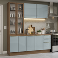 Cocina Compacta 190 cm con Cristalero 8 Puertas 3 Cajones Marrón/Gris Lux Madesa