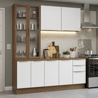 Cocina Compacta 190 cm con Cristalero 8 Puertas 3 Cajones Marrón/Blanco Lux Madesa