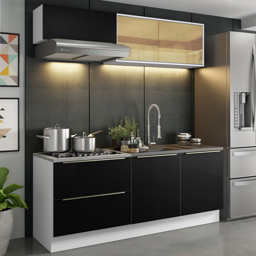 Combo de Cocina Compacta 200cm Blanco/Negro Lux Madesa 01