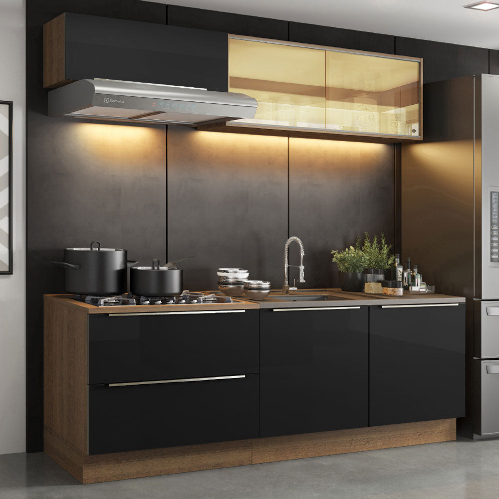Combo de Cocina Compacta 200cm Marrón/Negro Lux Madesa 01