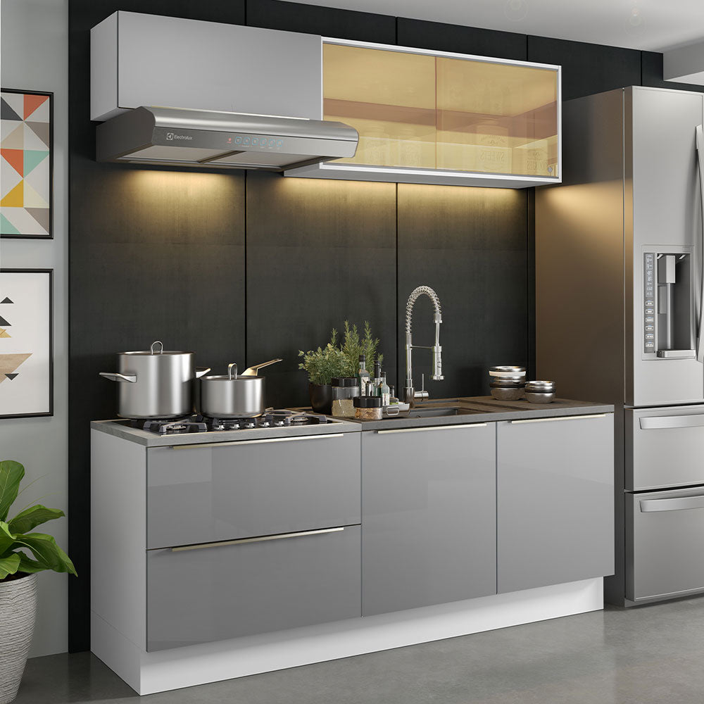 Combo de Cocina Compacta 200cm Blanco/Gris Lux Madesa 01
