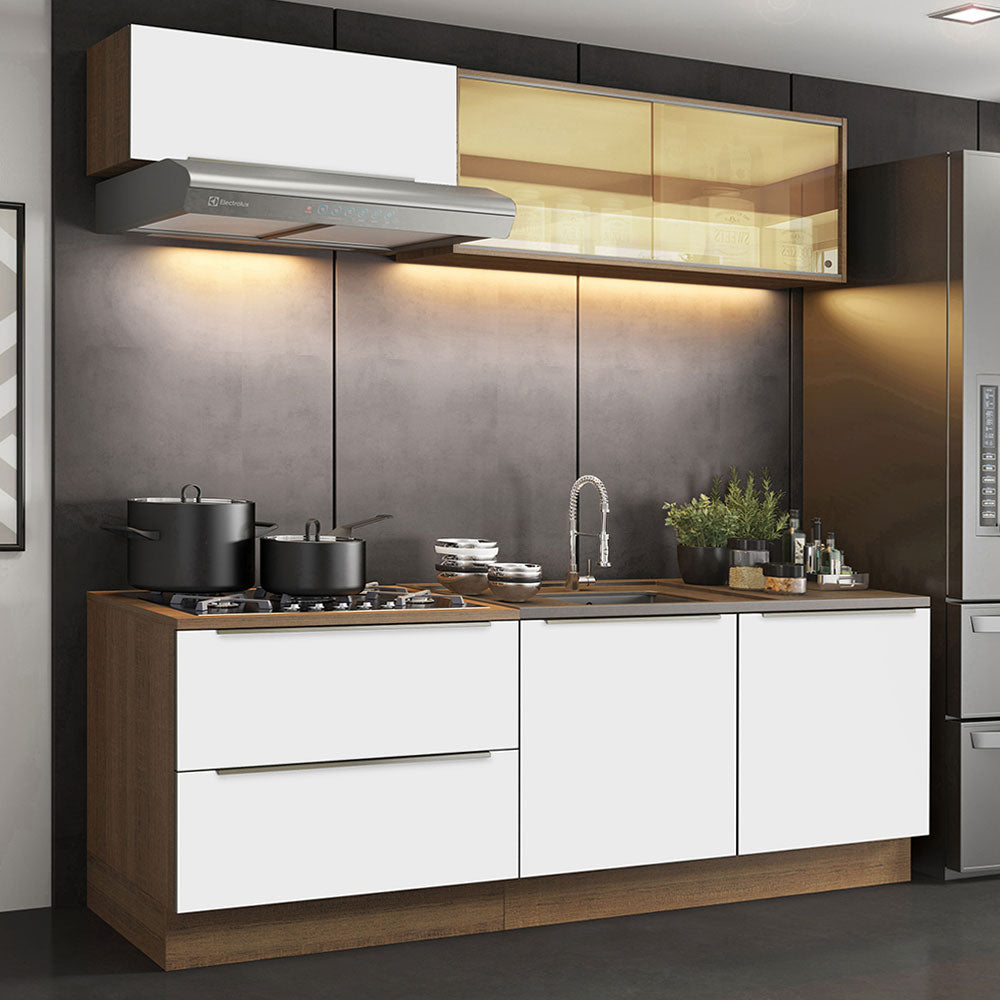 Cocina Compacta 200 x 60 cm Marrón/Blanco Aterciopelado Lux Madesa 01